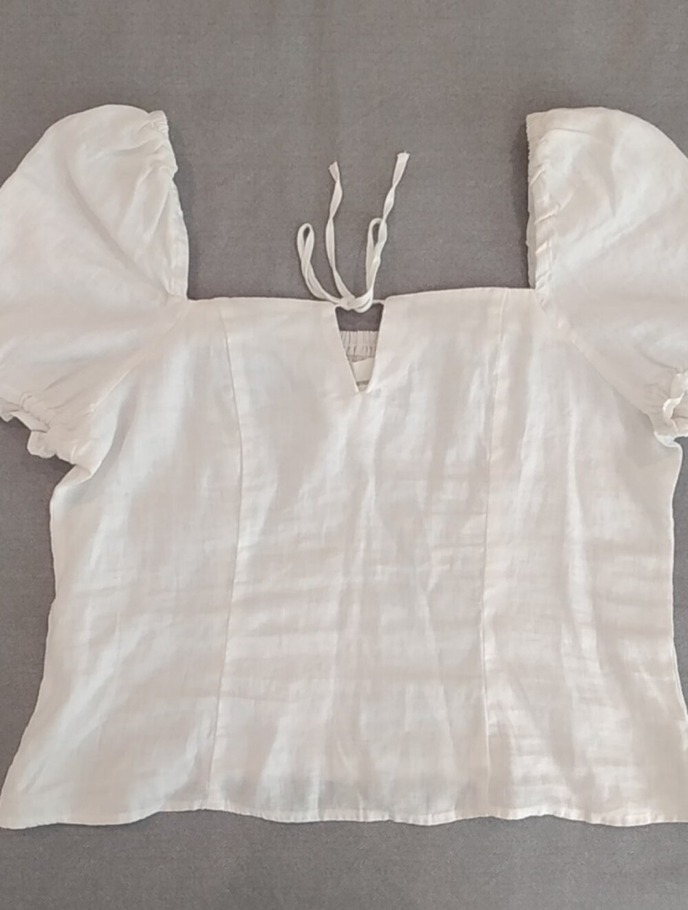 H&M 100% Linen White Puff-Sleeve Cottagecore Maisonette Peasant Blouse Size M